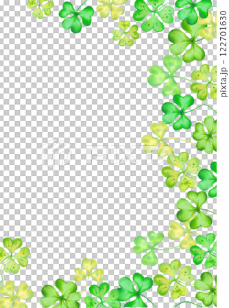 Vertical frame of shamrock, four leaf clover for St. Patrick's Day. Watercolor, marker illustration. Hand drawn isolated art. Clover talisman. Botanical background with text space, copy spaces. Vertical frame of shamrock, four leaf clover for St. Patrick's Day. Watercolor, marker illustration. Hand drawn isolated art. Clover talisman. Botanical background with text space, copy spaces. 122701630