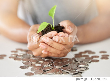 Money, plant and growth in the hands of a woman to show development, care and sustainability of a green business. Accountability, management and leadership of an eco friendly accounting startup Money, plant and growth in the hands of a woman to show development, care and sustainability of a green business. Accountability, management and leadership of an eco friendly accounting startup 122701940