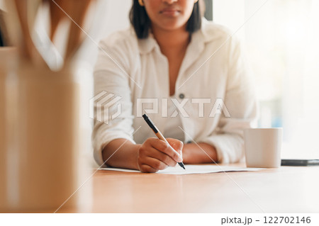 Writing notes, to do list and budget with paperwork, document and pen to sign, letter and write application form at home. Female hands planning insurance, tax and bills with investment and insurance Writing notes, to do list and budget with paperwork, document and pen to sign, letter and write application form at home. Female hands planning insurance, tax and bills with investment and insurance 122702146