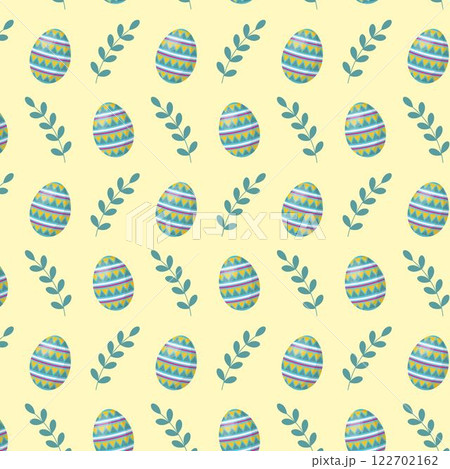 Seamless repeating pattern of Easter eggs and branches. 122702162