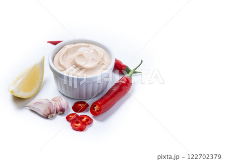 mexican sauce and spices isolated on white background mexican sauce and spices isolated on white background 122702379