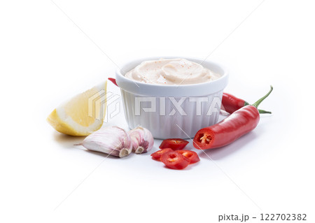 mexican sauce and spices isolated on white background mexican sauce and spices isolated on white background 122702382