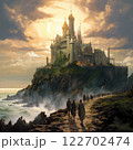夕焼けに染まるモンサンミッシェル 122702474