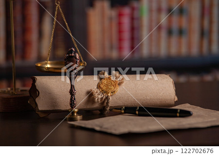 Vintage stamp, envelope and testament. Notary public tools Vintage stamp, envelope and testament. Notary public tools 122702676