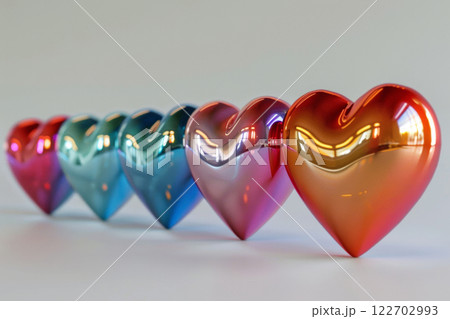 Colorful Metallic Hearts in Gradient Row for Valentine's Day Promotions Colorful Metallic Hearts in Gradient Row for Valentine's Day Promotions 122702993