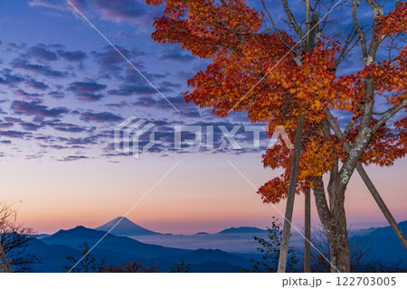 【山梨県】秋の清里、美し森展望台から富士山遠望 122703005