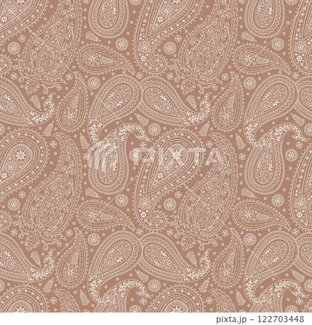 Monohcrome brown and white seamless pattern with Paisley motifs 122703448