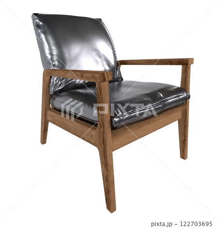 Modern wooden chair with shiny silver upholstery in minimalist design Modern wooden chair with shiny silver upholstery in minimalist design 122703695