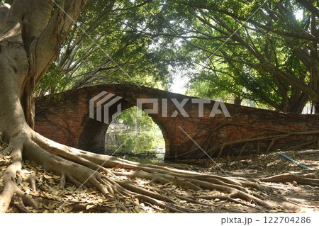 circle bridge at Borom Phuttharam temple ancient and historical in Thailand circle bridge at Borom Phuttharam temple ancient and historical in Thailand 122704286