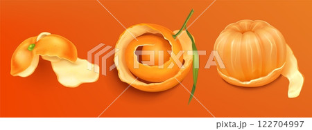 Peeled tangerine segments with orange citrus skin Peeled tangerine segments with orange citrus skin 122704997