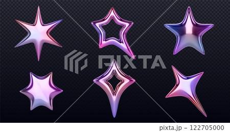 3d y2k style stars set with holographic effect. 122705000