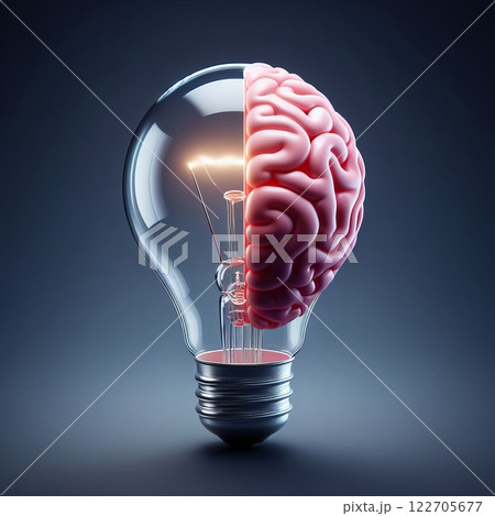 Creative concept of a brain inside a light bulb symbolizing intelligence, innovation, and bright ideas 122705677