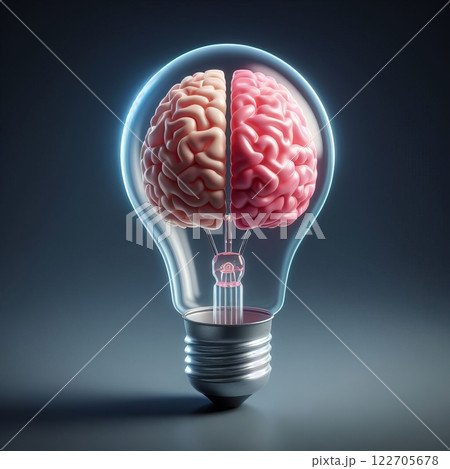 Creative concept of a brain inside a light bulb symbolizing intelligence, innovation, and bright ideas 122705678