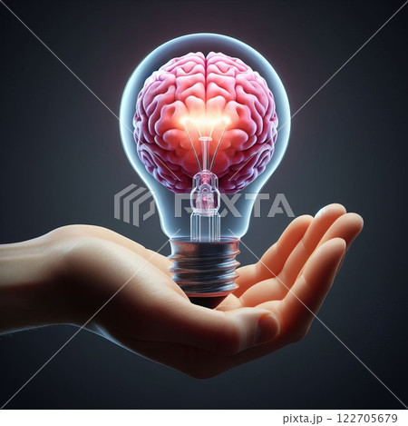 Creative concept of a brain inside a light bulb symbolizing intelligence, innovation, and bright ideas 122705679