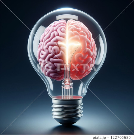 Creative concept of a brain inside a light bulb symbolizing intelligence, innovation, and bright ideas 122705680