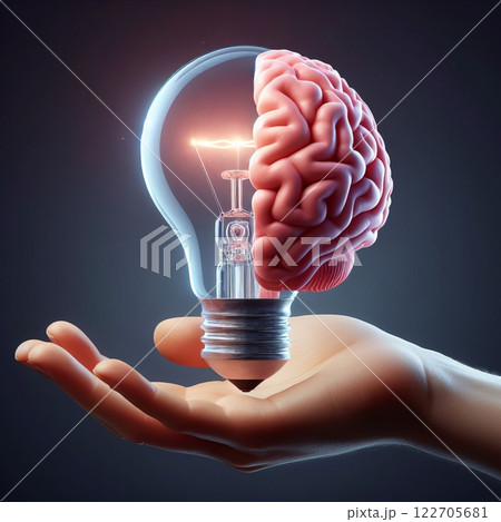 Creative concept of a brain inside a light bulb symbolizing intelligence, innovation, and bright ideas 122705681