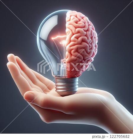 Creative concept of a brain inside a light bulb symbolizing intelligence, innovation, and bright ideas 122705682