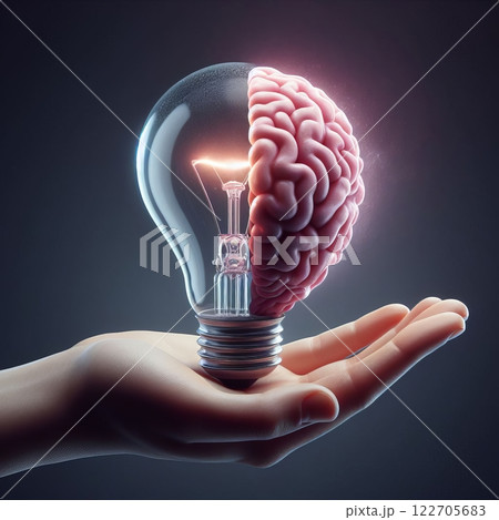 Creative concept of a brain inside a light bulb symbolizing intelligence, innovation, and bright ideas 122705683