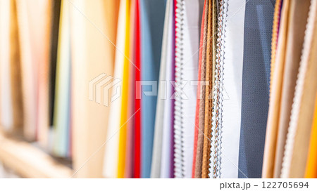 Set of colorful fabric swatch material collection Set of colorful fabric swatch material collection 122705694