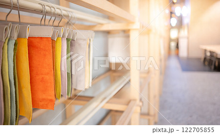 Set of colorful fabric swatch material 122705855