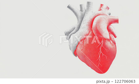 Detailed anatomical illustration of a human heart emphasizing veins and arteries, AI Generative 122706063