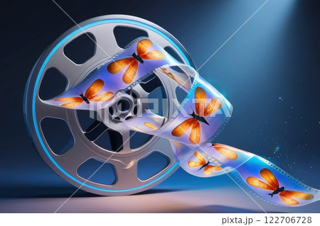3 d movie style image combining vintage movie elements with futuristic motifs, with metallic textures and glowing 3D images 3 d movie style image combining vintage movie elements with futuristic motifs, with metallic textures and glowing 3D images 122706728