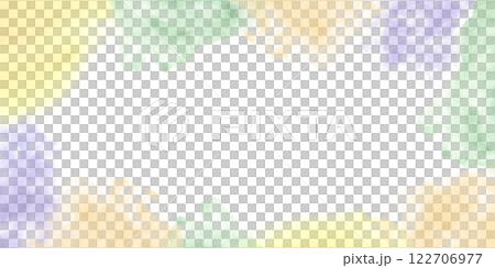 Pastel watercolor stains in Mardi Gras colors horizontal rectangle frame with empty space for text. Colored abstract illustration isolated background. For carnival holly festival project, invitation 122706977