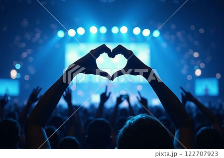 ファンがハートを作る熱狂のライブコンサート – アイドルパフォーマンスと音楽を愛する人々 ファンがハートを作る熱狂のライブコンサート – アイドルパフォーマンスと音楽を愛する人々 122707923