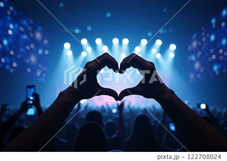 ライブコンサートのハートハンド – ファンの愛、推し活、アイドル応援と熱狂的な観客 ライブコンサートのハートハンド – ファンの愛、推し活、アイドル応援と熱狂的な観客 122708024