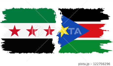 South Sudan and Syrian Revolution grunge flags connection vector 122708296