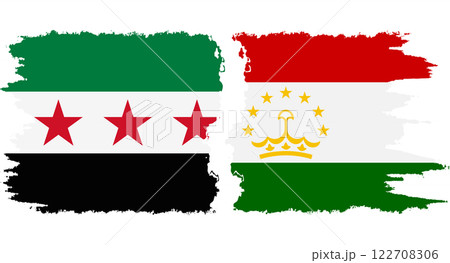 Tajikistan and Syrian Revolution grunge flags connection vector Tajikistan and Syrian Revolution grunge flags connection vector 122708306