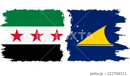 Tokelau and Syrian Revolution grunge flags connection vector Tokelau and Syrian Revolution grunge flags connection vector 122708311