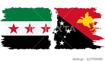Papua New Guinea and Syrian Revolution grunge flags connection vector Papua New Guinea and Syrian Revolution grunge flags connection vector 122708469