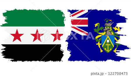 Pitcairn Islands and Syrian Revolution grunge flags connection vector 122708473