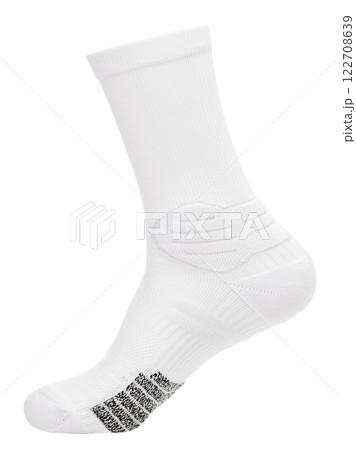 White athletic sock with cushioned sole and ribbed texture isolated on white White athletic sock with cushioned sole and ribbed texture isolated on white 122708639