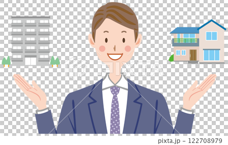 一戸建て マンション 選択 不動産 ビジネスマンのイラスト 一戸建て マンション 選択 不動産 ビジネスマンのイラスト 122708979
