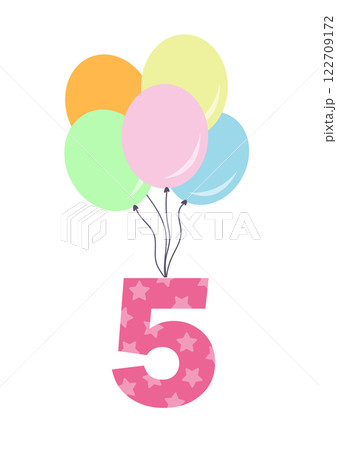 5th birthday party decoration. Number five with colorful balloons. Flat vector illustration isolated on white. 5th birthday party decoration. Number five with colorful balloons. Flat vector illustration isolated on white. 122709172