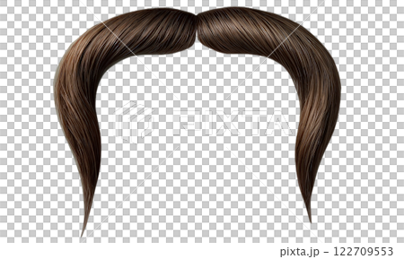 A detailed close up image of a fake mustache resting on a transparent background 122709553