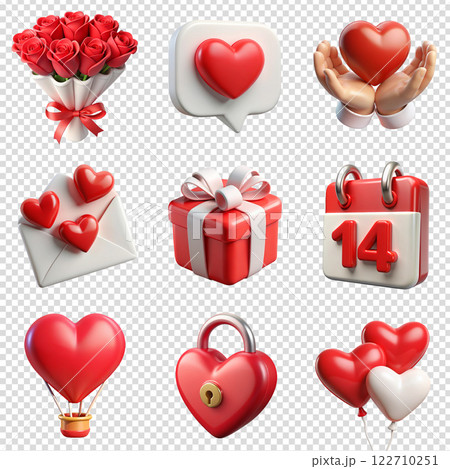 Valentine's Day red and white 3d icons collection Valentine's Day red and white 3d icons collection 122710251