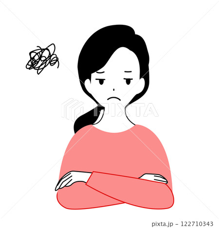 不満そうな表情の若い女性のイラスト 不満そうな表情の若い女性のイラスト 122710343