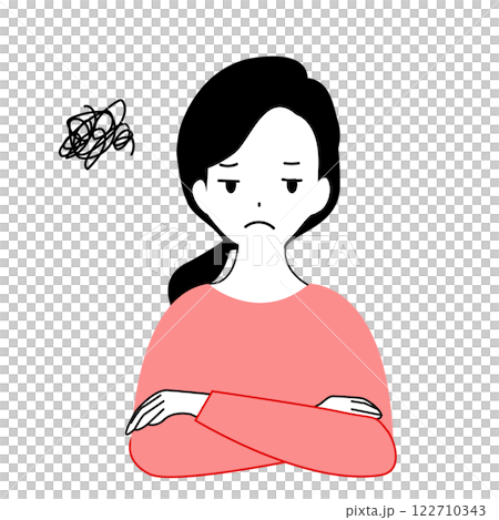 Illustration of a young woman with a dissatisfied expression 122710343