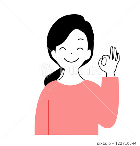 笑顔でOKサインをする若い女性のイラスト 122710344