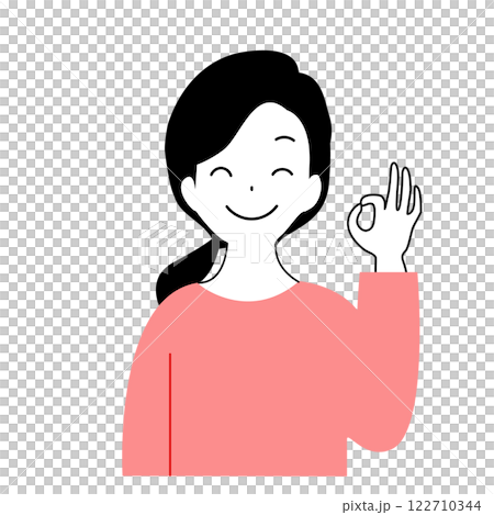 Illustration of a young woman smiling and making an OK sign 122710344