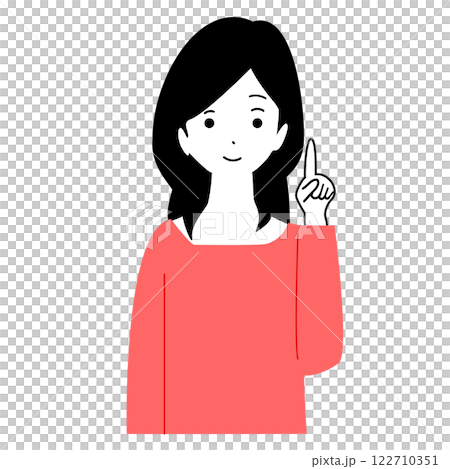 一位年輕女子微笑著指著的線條畫 122710351
