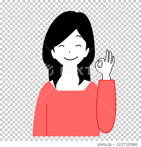 Illustration of a young woman smiling and making an OK sign 122710360