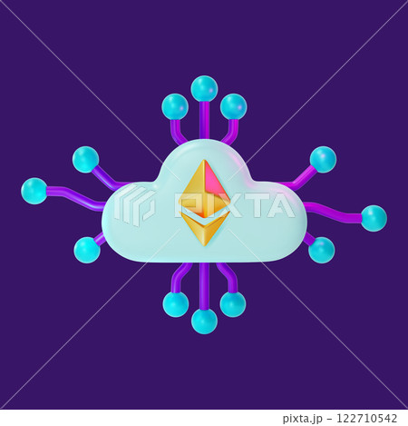 3d Cloud Mining Service Cartoon Design Style Crypto Currency Concept. Vector illustration of Cryptocurrency Finance Technology 122710542