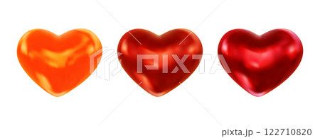Set of realistic shiny 3d hearts orange, red color. Valentine's Day elements for design romantic events, valentine, certificate, banner, wedding decor. Vector illustration Set of realistic shiny 3d hearts orange, red color. Valentine's Day elements for design romantic events, valentine, certificate, banner, wedding decor. Vector illustration 122710820