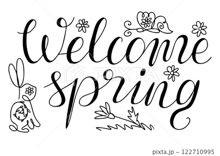 Elegant handwritten lettering Welcome spring Elegant handwritten lettering Welcome spring 122710995