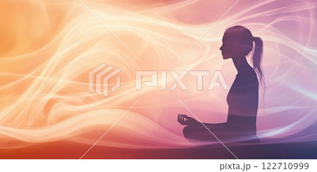 Silhouette of a woman meditating Silhouette of a woman meditating 122710999