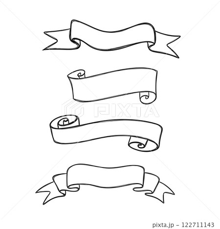 Set Ribbons Banner Line Art Design Drawing Artwork 122711143